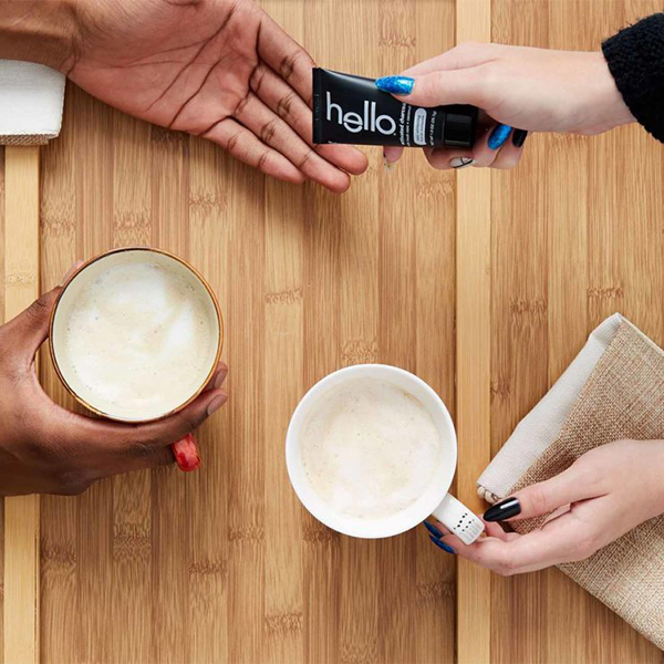 people sharing hello products and coffee